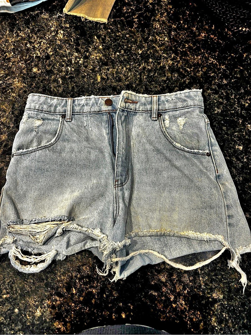 Rollas Distressed Denim Jean Shorts in Blue